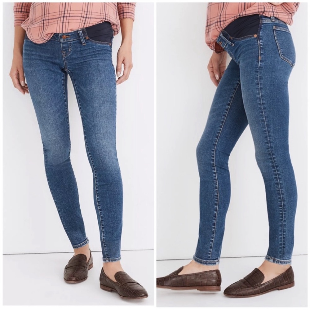 Madewell Skinny Maternity Side Panel Med Dark Wash Pull On Jeans Sz 27